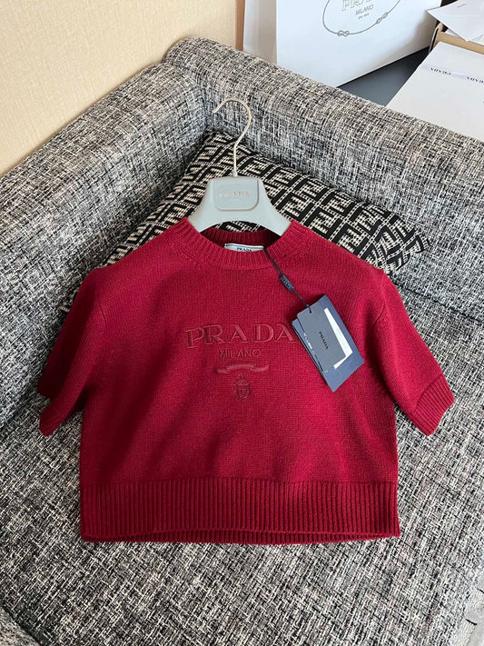 TMO / Prada Logo Embroidered Knit Short Sleeve