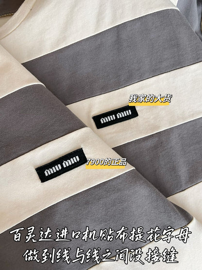 Timo / Miu Miu Gray-White Striped Short-Sleeve