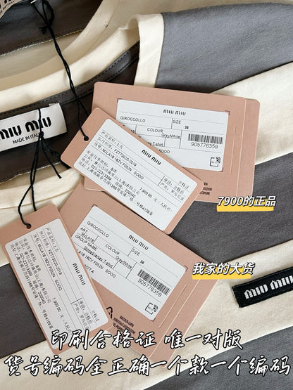 Timo / Miu Miu Gray-White Striped Short-Sleeve