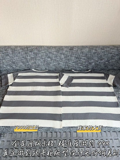 Timo / Miu Miu Gray-White Striped Short-Sleeve