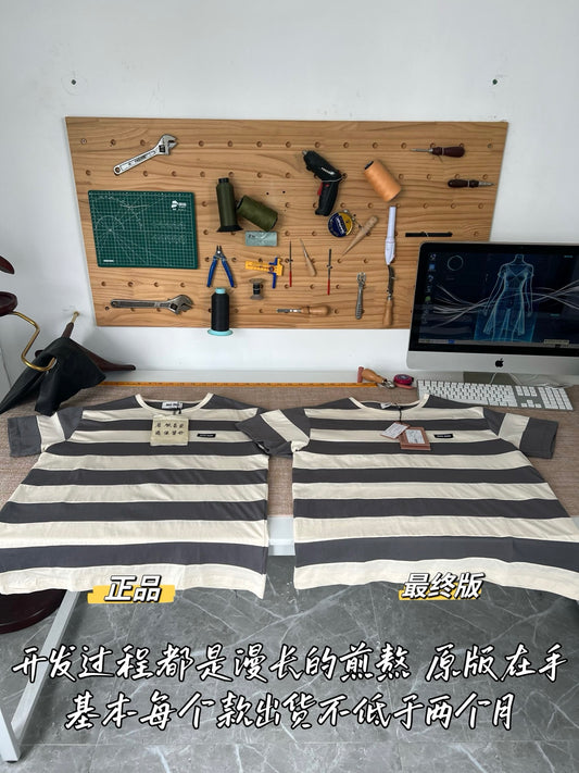 Timo / Miu Miu Gray-White Striped Short Sleeve