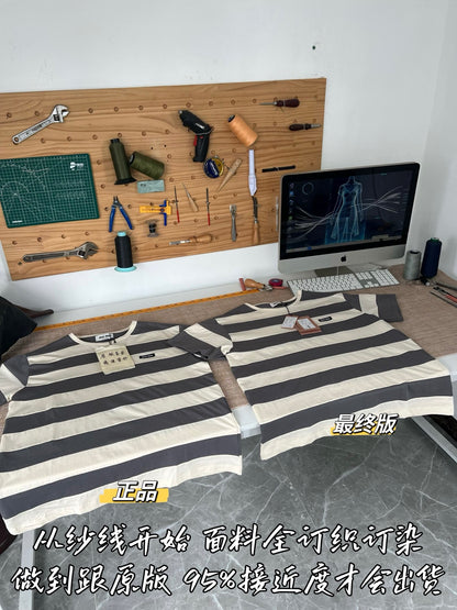 Timo / Miu Miu Gray-White Striped Short Sleeve