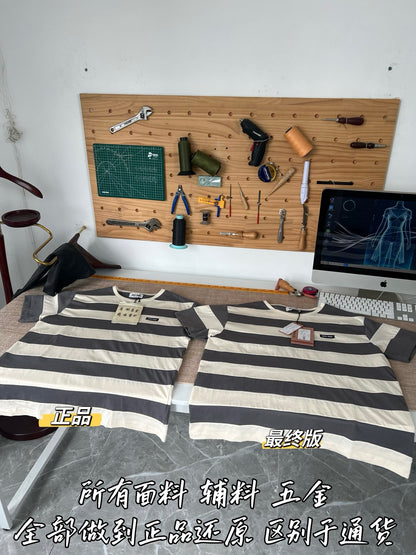 Timo / Miu Miu Gray-White Striped Short Sleeve