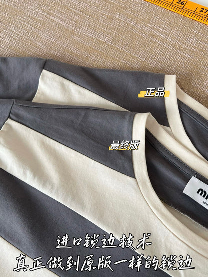 Timo / Miu Miu Gray-White Striped Short Sleeve
