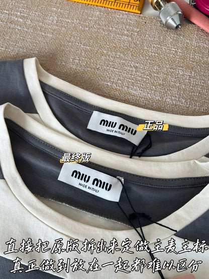 Timo / Miu Miu Gray-White Striped Short Sleeve