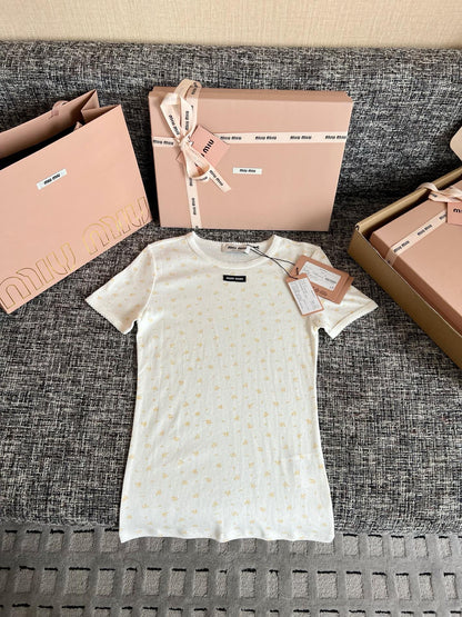 Timo / Miu Miu Yellow Floral Print Short Sleeve