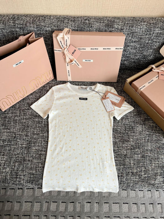 Timo / Miu Miu Yellow Floral Print Short Sleeve
