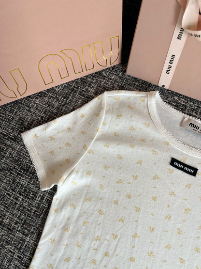 Timo / Miu Miu Yellow Floral Print Short Sleeve