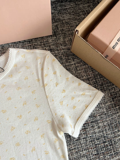 Timo / Miu Miu Yellow Floral Print Short Sleeve