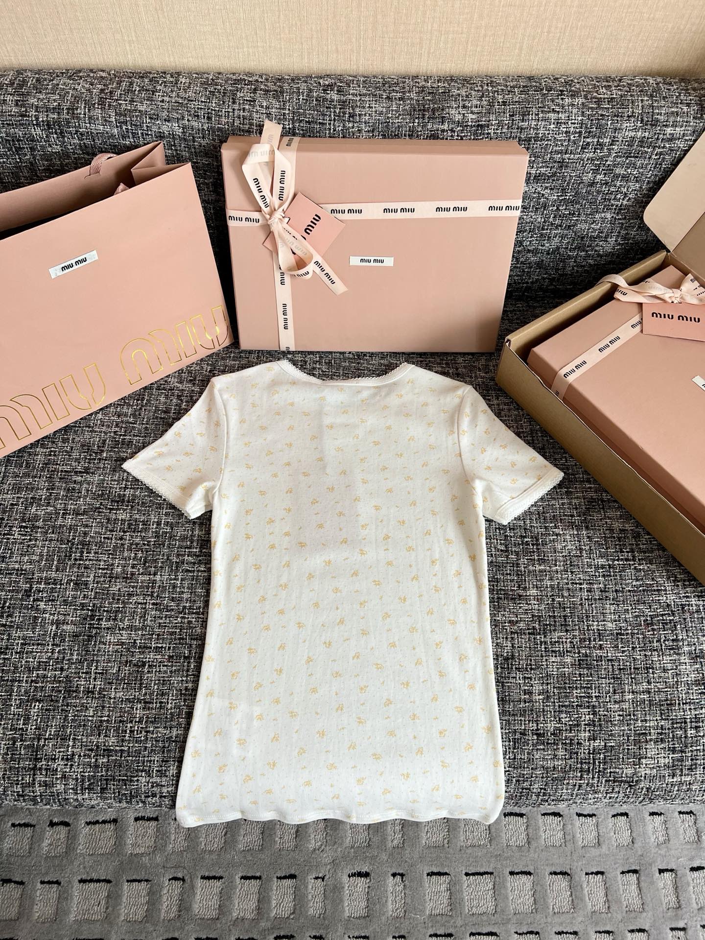 Timo / Miu Miu Yellow Floral Print Short Sleeve