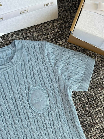 Timo / Dior Blue Cable Knit Short-Sleeve Sweater