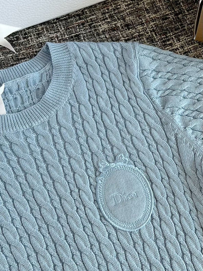 Timo / Dior Blue Cable Knit Short-Sleeve Sweater