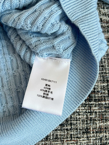 Timo / Dior Blue Cable Knit Short-Sleeve Sweater