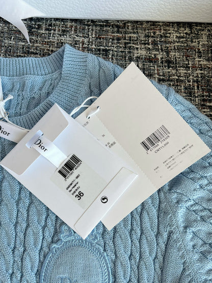 Timo / Dior Blue Cable Knit Short-Sleeve Sweater