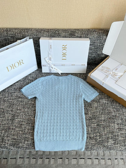 Timo / Dior Blue Cable Knit Short-Sleeve Sweater