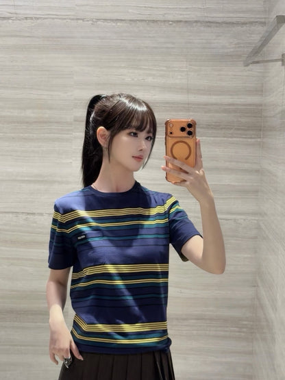 티모 / 미우미우 네이비 컬러 대비 스트라이프 티셔츠