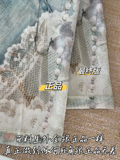 Timo / Acne Studios Pearl Lace Front Print Long Sleeve T-Shirt