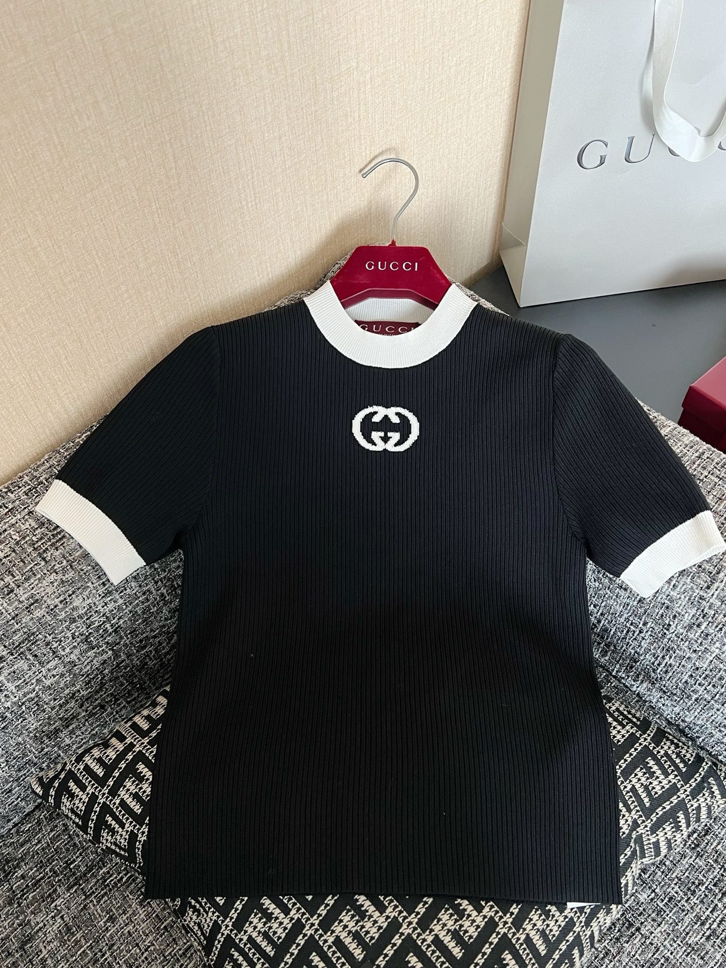 Timo / Gucci Double G Flocking Short-Sleeved T-Shirt