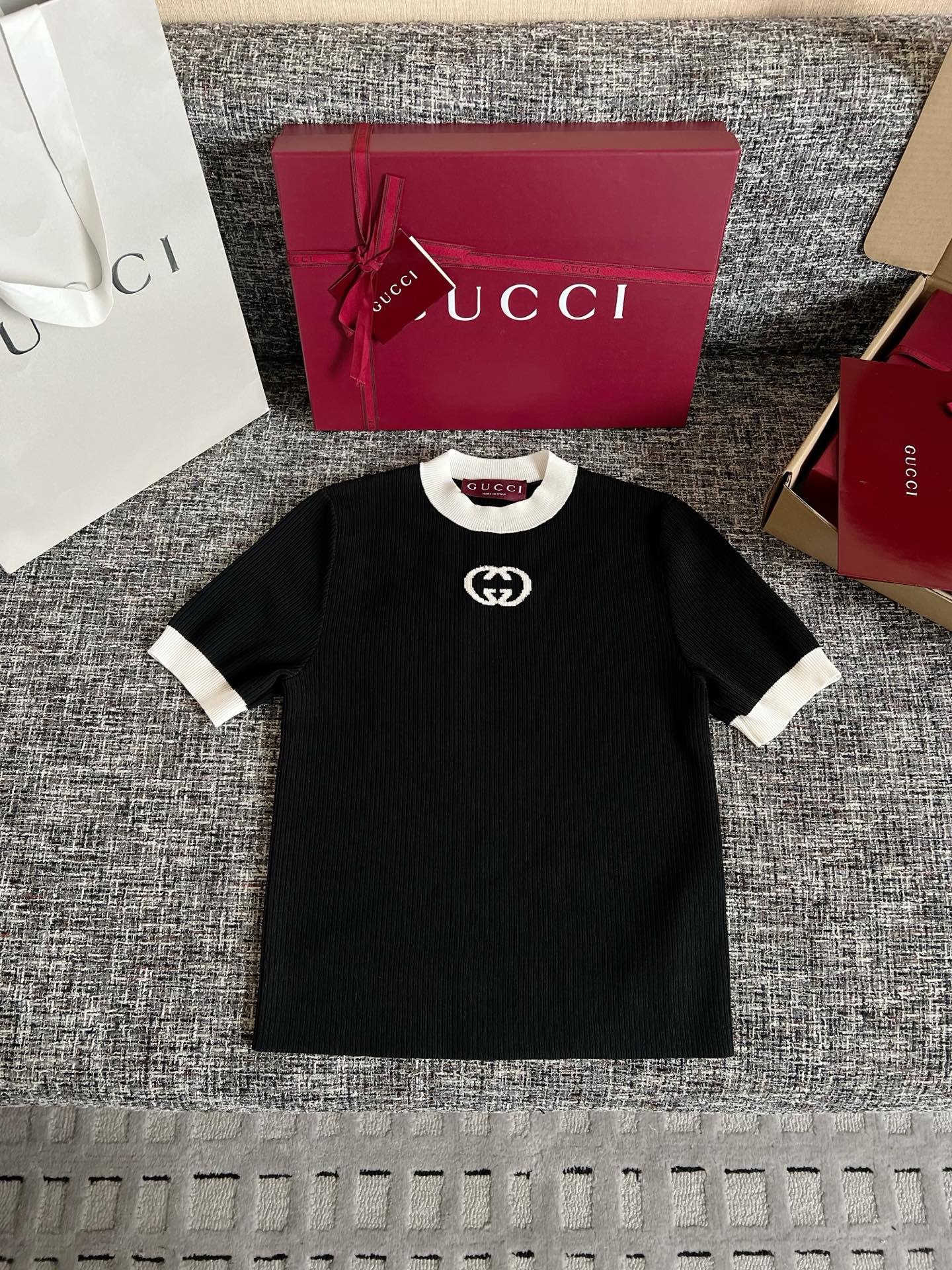 Timo / Gucci Double G Flocking Short-Sleeved T-Shirt