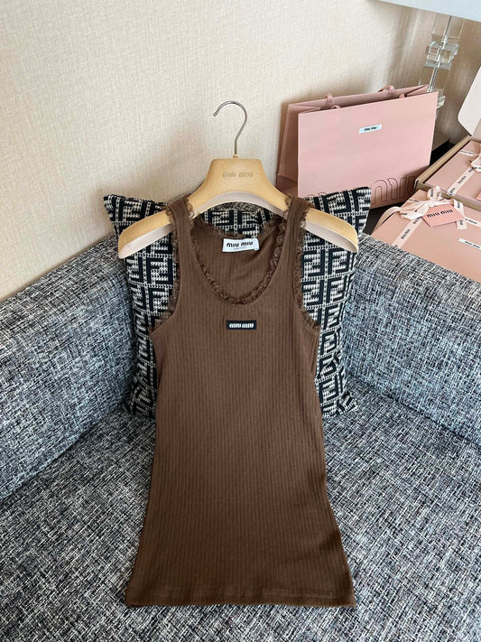 Timo / Miu Miu Lace-Trimmed Knit Tank Top