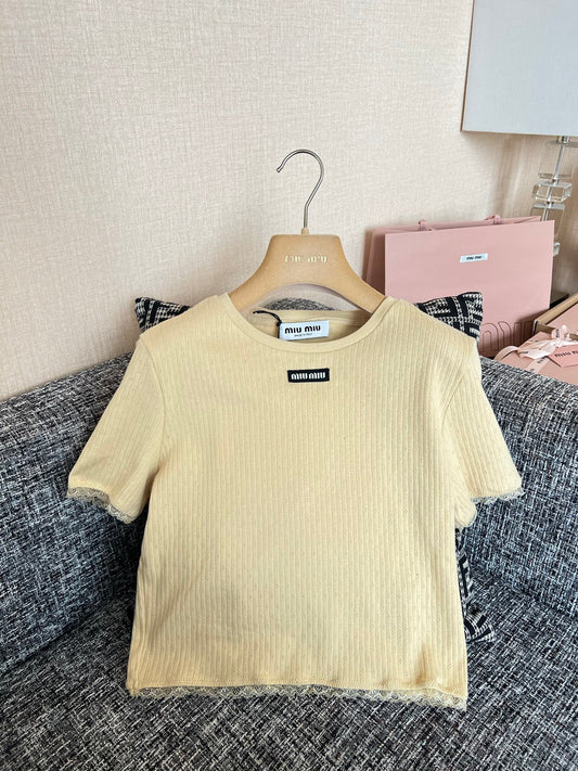 Timo / Miu Miu Lace-Trim Short-Sleeve Knit