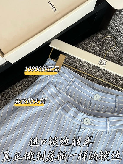 티모 / 로에베 파란 흰색 스트라이프 와이드 팬츠