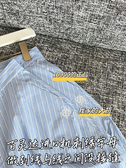 티모 / 로에베 파란 흰색 스트라이프 와이드 팬츠