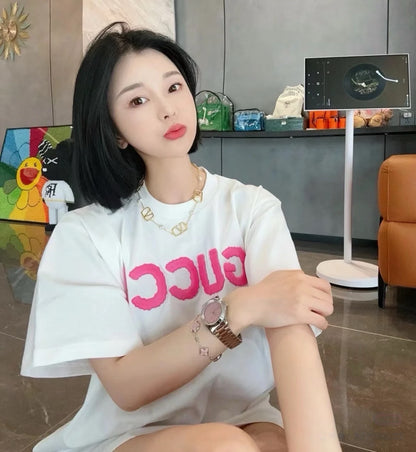 티모 / 구찌 분홍색 로고 반소매 티셔츠