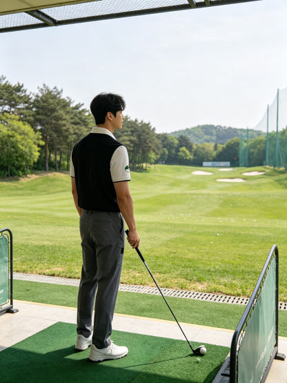 마이골프 / 골프 봄 야외운동 캐주얼 보온 라운드넥 양조식 조끼 남성