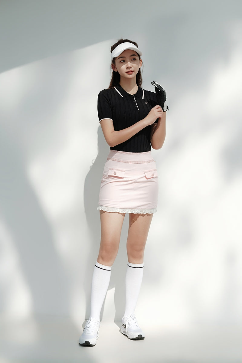 마이골프 / 골프 봄여름 샤넬룩 레이스 프릴 미니 슬림 스커트