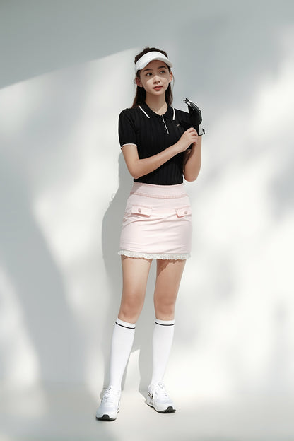 마이골프 / 골프 봄여름 샤넬룩 레이스 프릴 미니 슬림 스커트