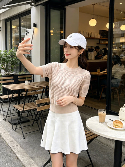 마이골프 / 골프 봄여름 샤넬룩 니트 원단 플레어 치마