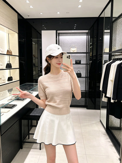 마이골프 / 골프 봄여름 샤넬룩 니트 원단 플레어 치마