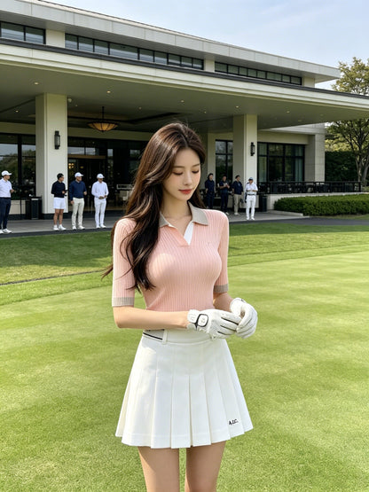 마이골프 / 골프 봄여름 쿨감 컬러대비 골지 니트
