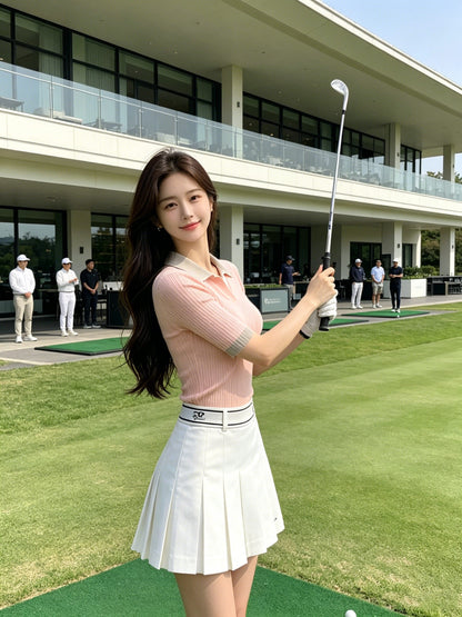 마이골프 / 골프 봄여름 쿨감 컬러대비 골지 니트