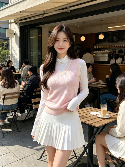 마이골프 / 골프 봄여름 니트 잉글리쉬 스쿨룩 브이넥 조끼