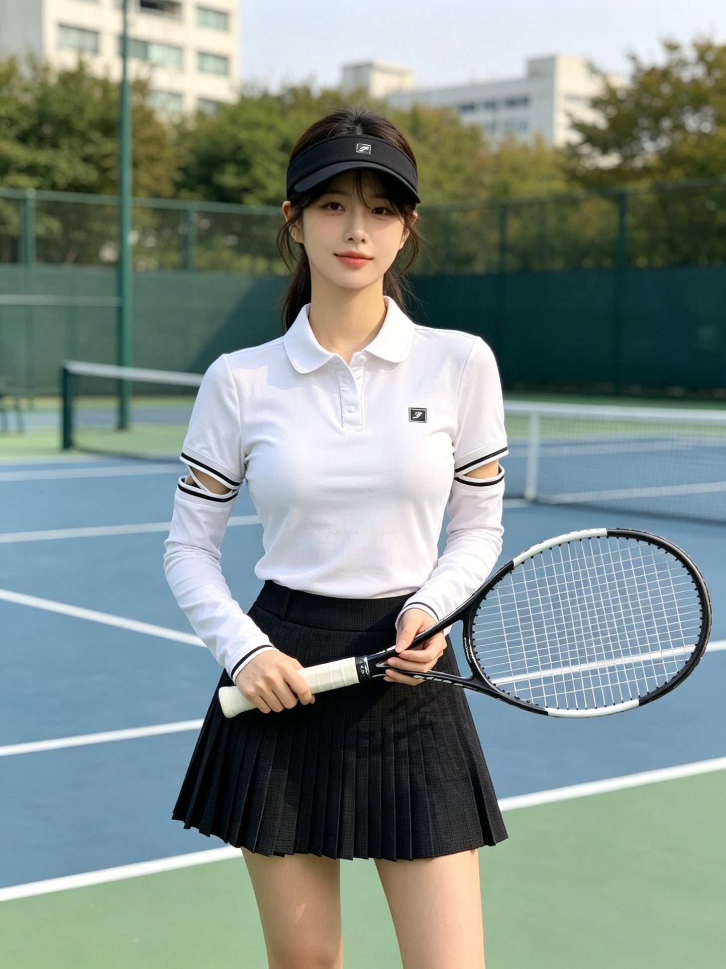 마이골프 / 골프 여름 아웃도어 쿨속건 돌라인 비즈 장식 UV차단 팔커버 포함 상의