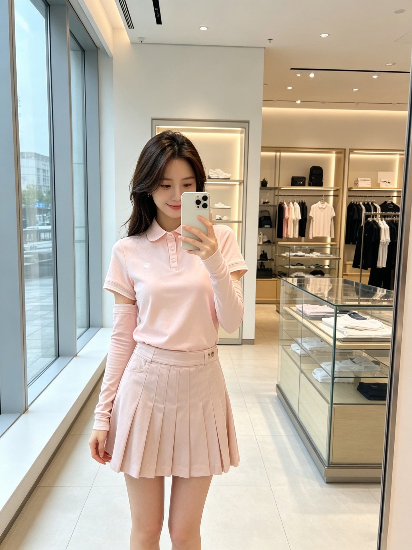 마이골프 / 골프 여름 아웃도어 쿨속건 돌라인 비즈 장식 UV차단 팔커버 포함 상의