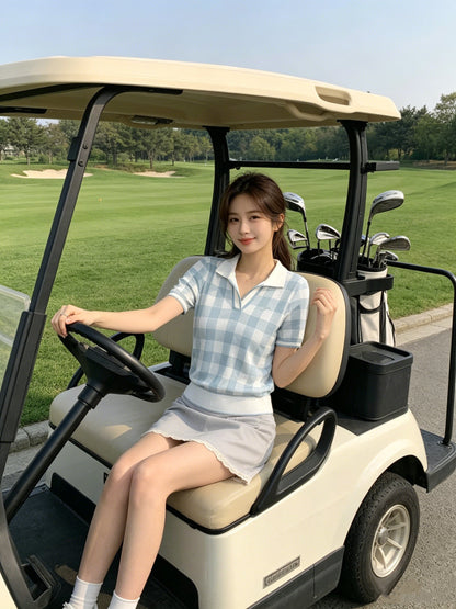 마이골프 / 골프 봄여름 체크 자카드 쿨감 니트