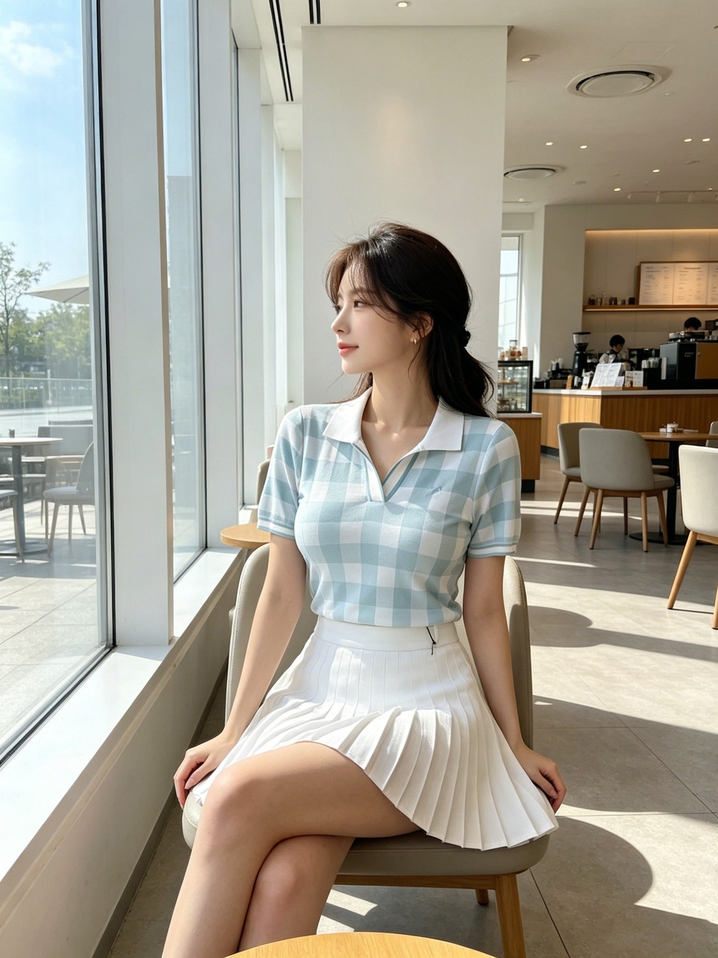 마이골프 / 골프 봄여름 체크 자카드 쿨감 니트