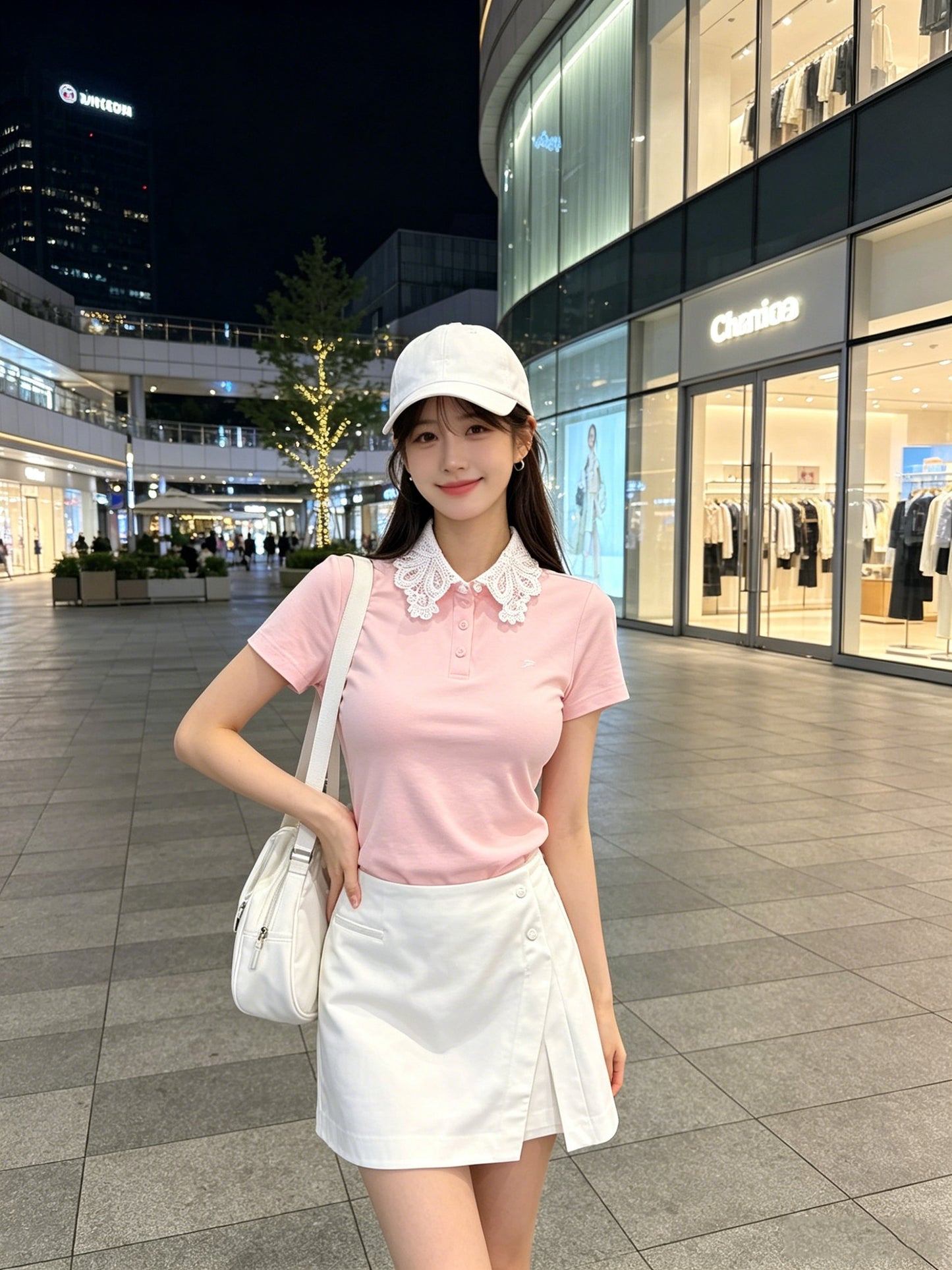 마이골프 / 골프 봄여름 신상 이중 레이스 프릴 칼라 상의