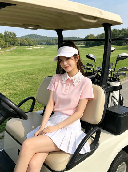 마이골프 / 골프 봄여름 신상 이중 레이스 프릴 칼라 상의