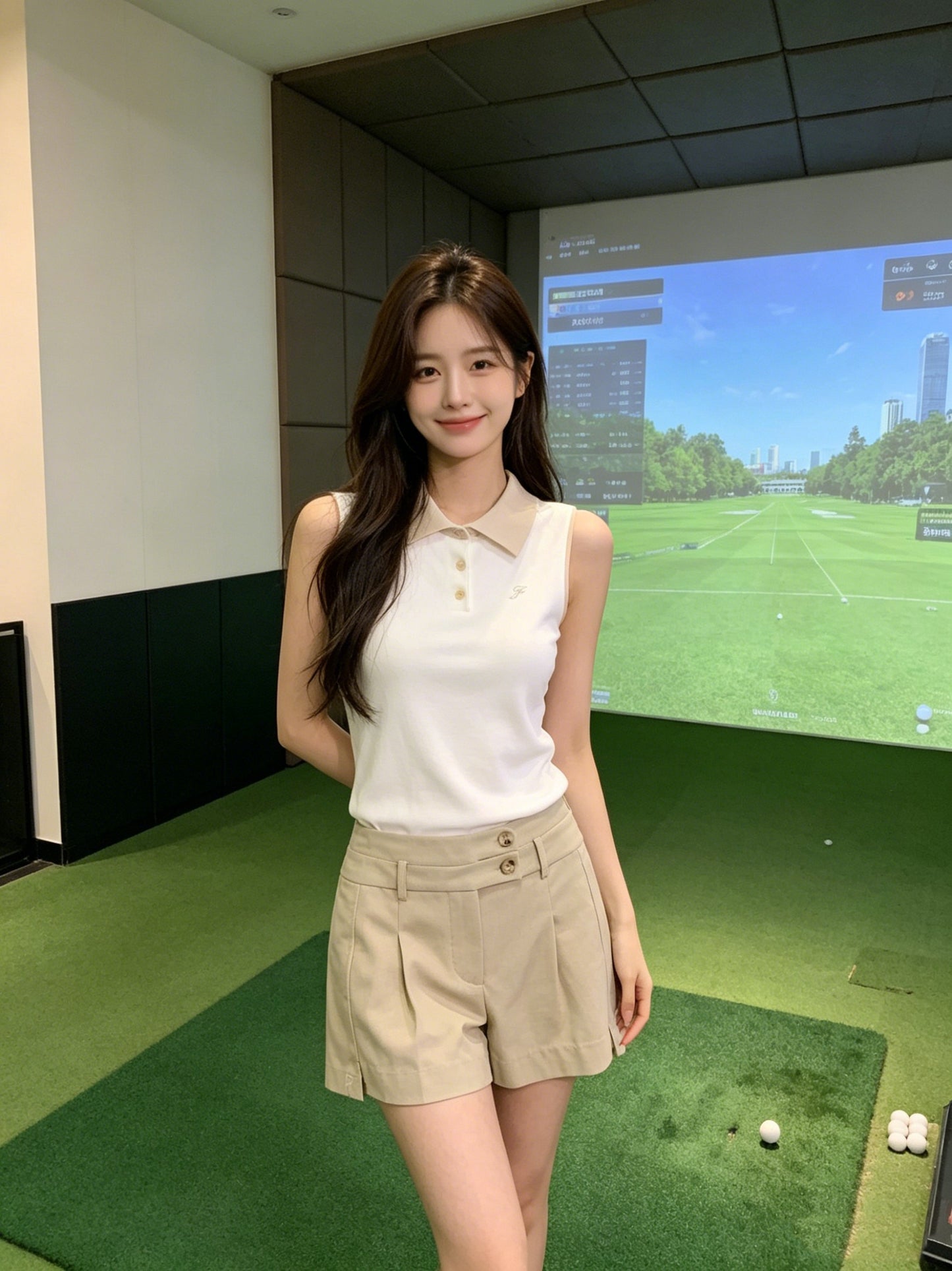 마이골프 / 골프 봄여름 신상 이중 레이스 프릴 칼라 상의