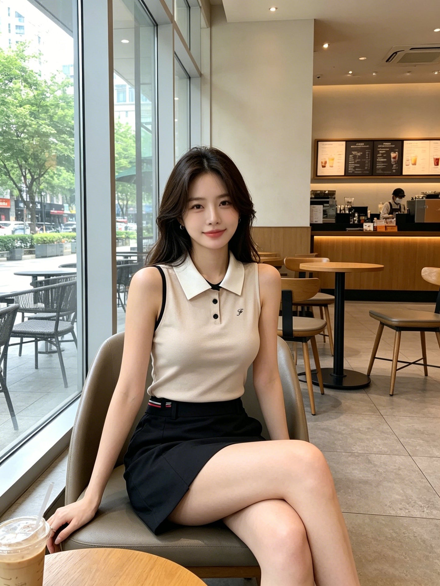 마이골프 / 골프 봄여름 신상 이중 레이스 프릴 칼라 상의