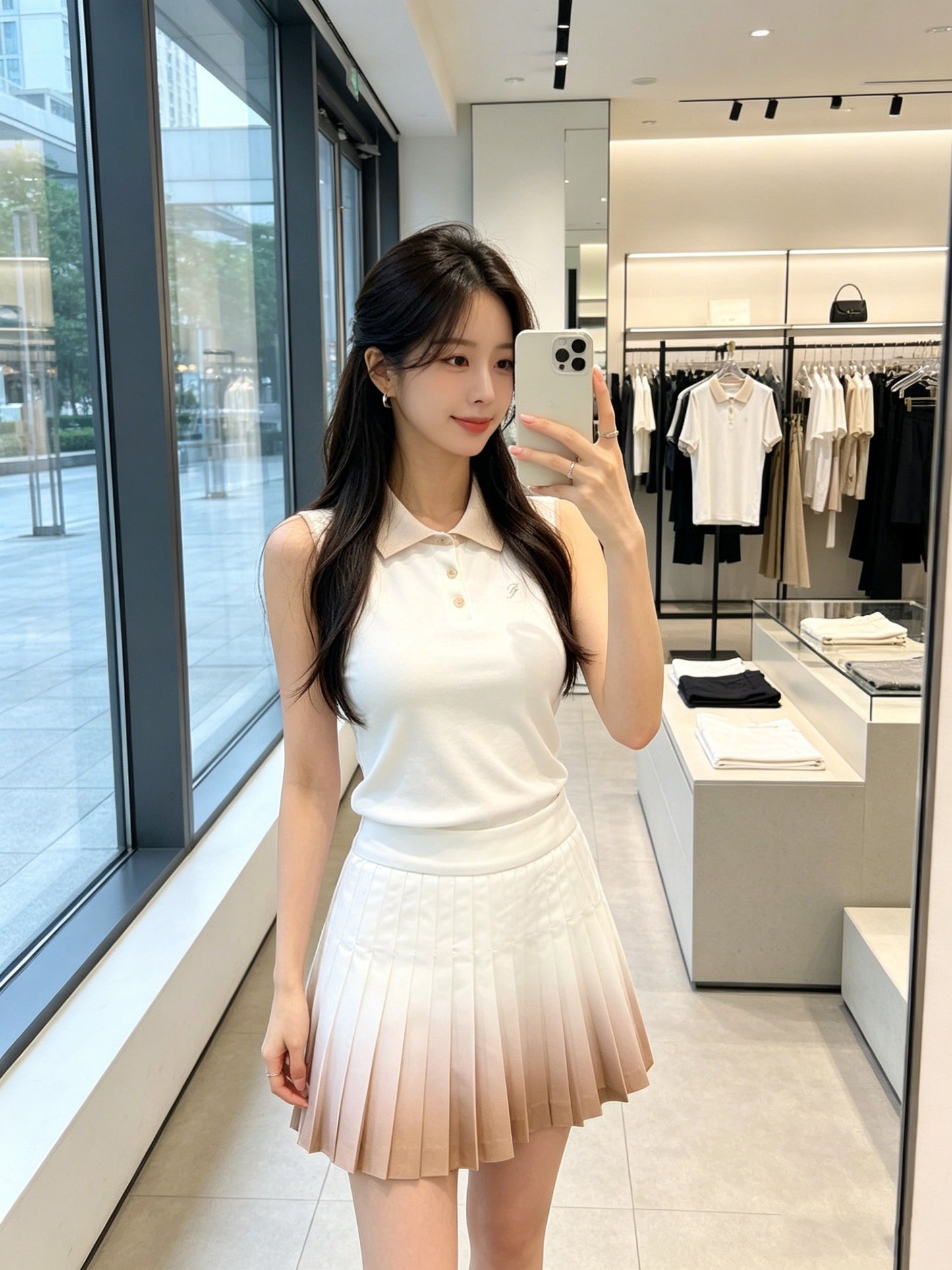 마이골프 / 골프 봄여름 신상 이중 레이스 프릴 칼라 상의