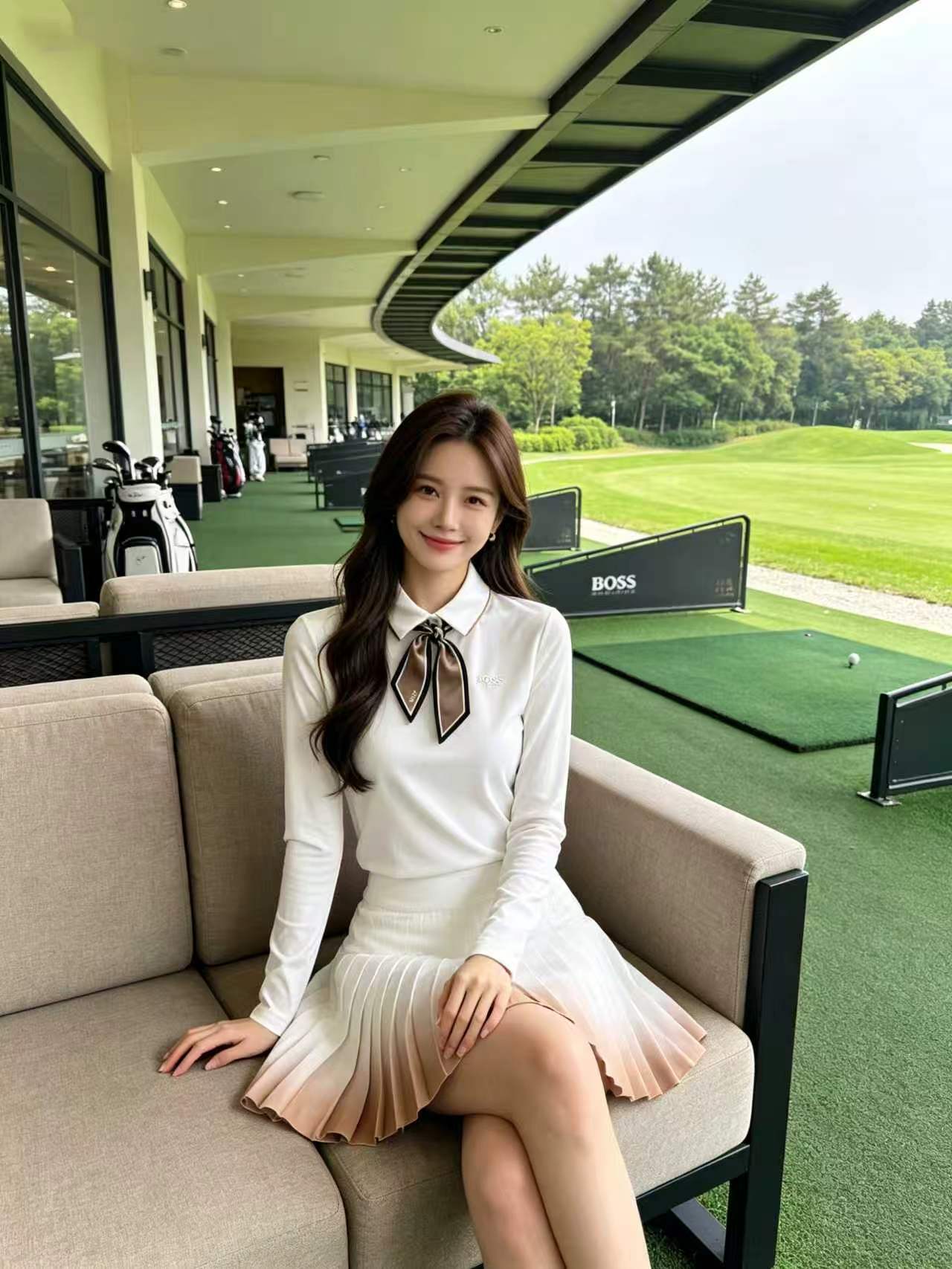 한국골프 / 골프 허리 라인 잡힌 긴팔 폴로 셔츠