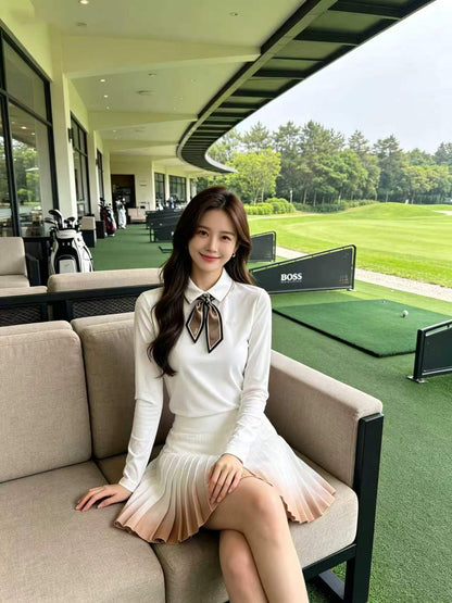 한국골프 / 골프 허리 라인 잡힌 긴팔 폴로 셔츠