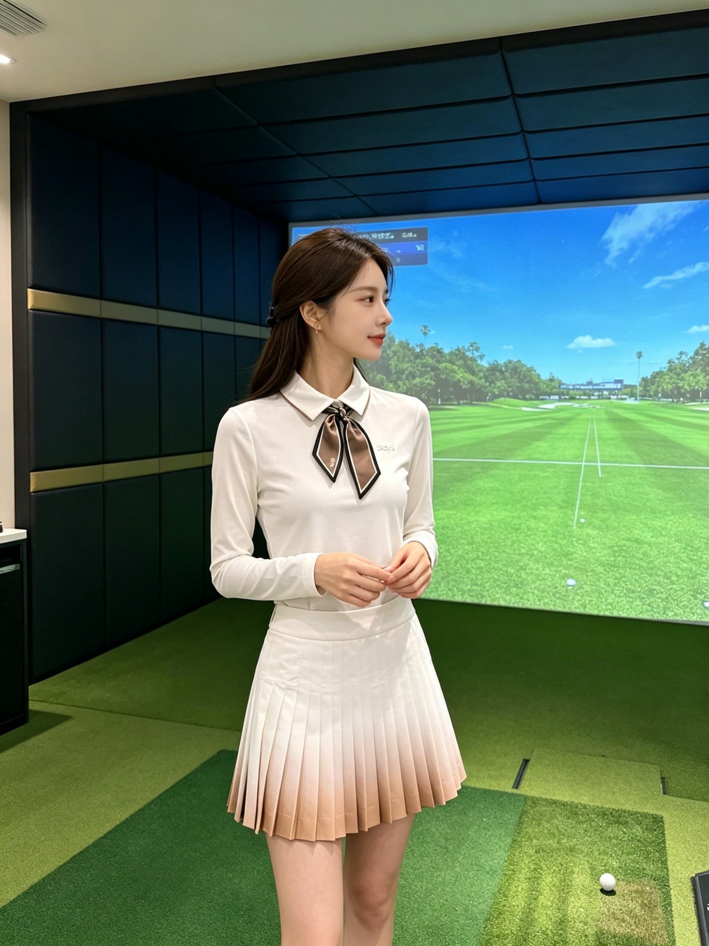 한국골프 / 골프 허리 라인 잡힌 긴팔 폴로 셔츠
