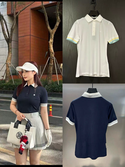 한국골프 / 골프 26SS 여름 신상 컬러 대비 카라 쿨감 반팔 폴로 셔츠