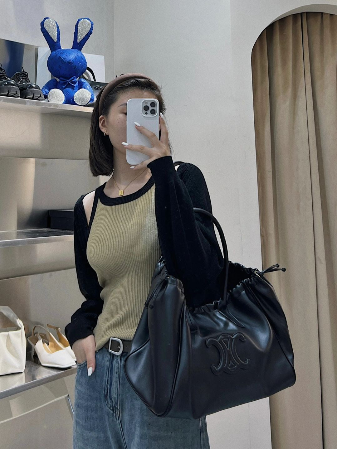 백경공장 / 셀린느 대형 천연가죽 끈가방